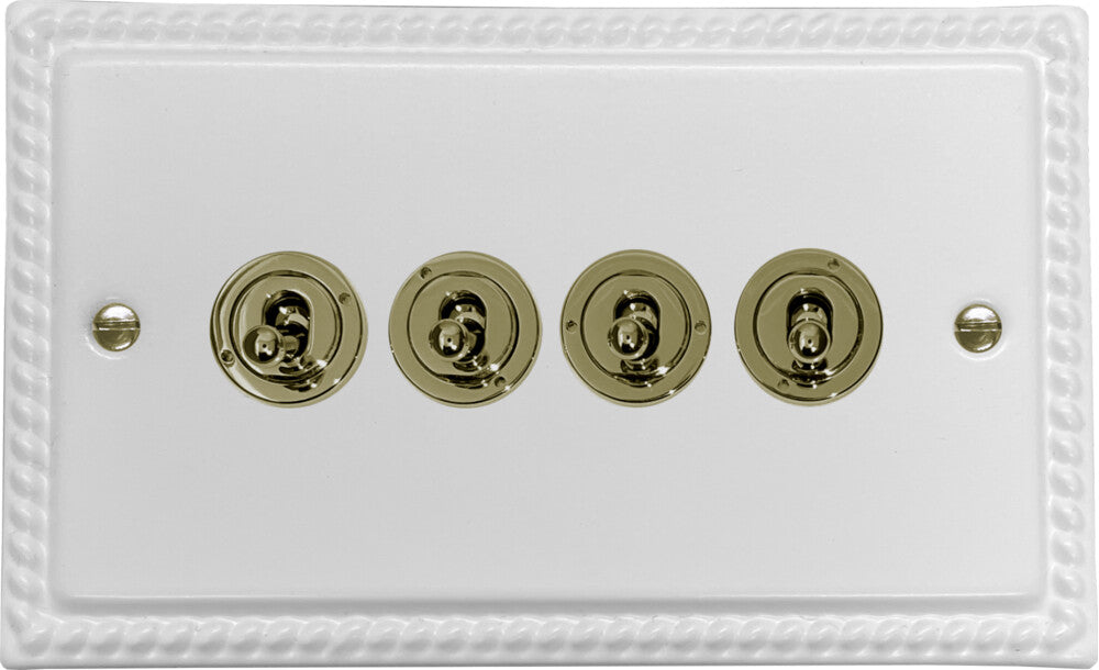 Georgian Flat White 4 Gang Toggle (Polished Brass Toggle)