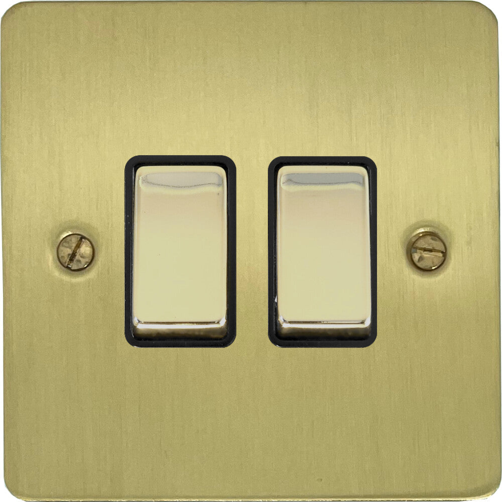Flat Satin Brass 2 Gang Switch
