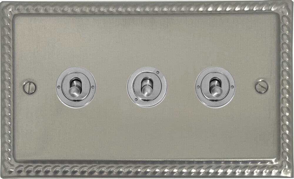 Georgian Satin Nickel 3 Gang Toggle (Brushed Steel Toggle)
