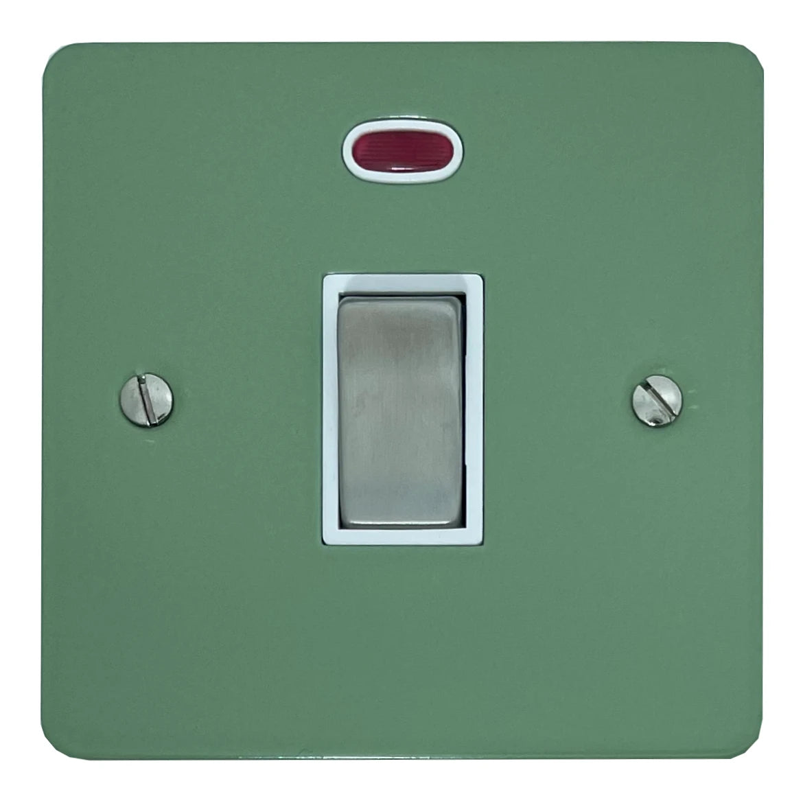 Flat Sage Green 20A DP Switch and Neon (Satin Chrome Switch/White Insert)