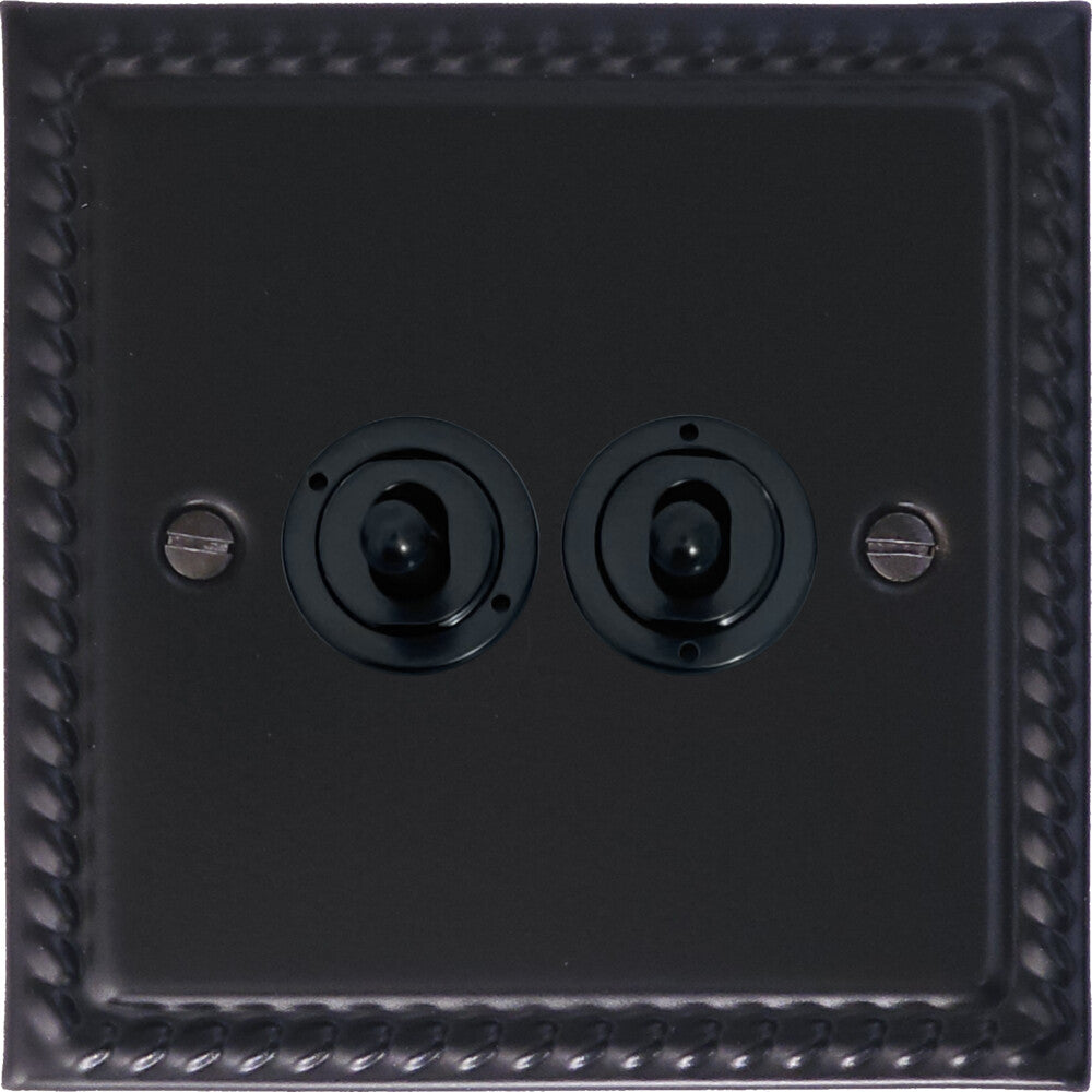 Georgian Flat Black 2 Gang Toggle Switch (Flat Black Toggle)