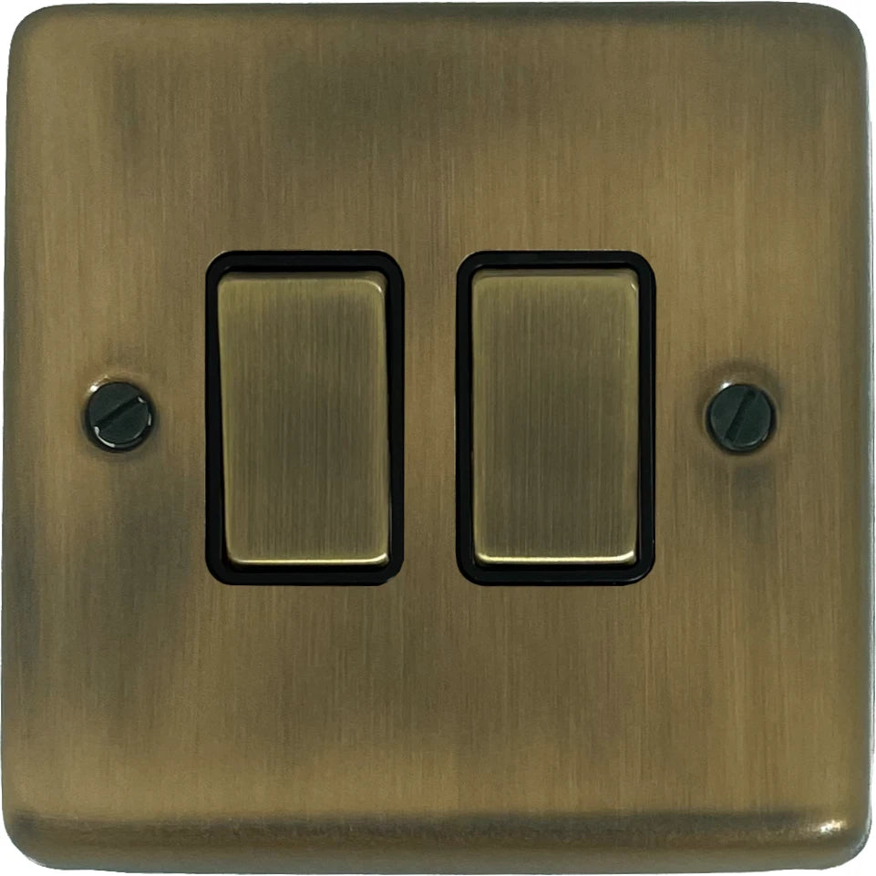 Contour Light Antique Brass 2 Gang Switch