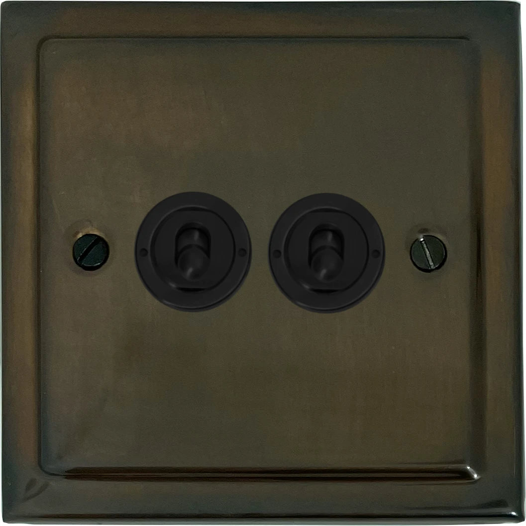 Victorian Medium Bronze 2 Gang Toggle (Flat Black Toggle)