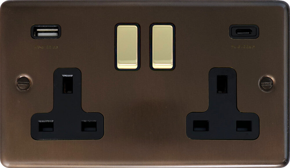 Contour Medium Bronze 2 Gang Socket C/W USBC