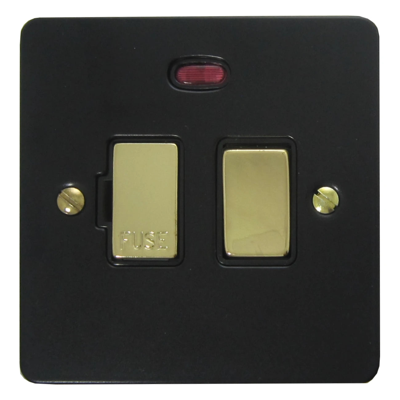 Flat Black Switched Fused Spur with Neon (Brass Switch)