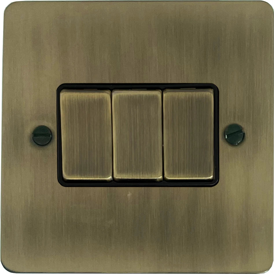 Flat Light Antique Brass 3 Gang 2 Way Switch