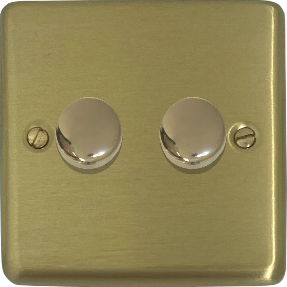 Contour Satin Brass 2 Gang 120W LED Dimmer
