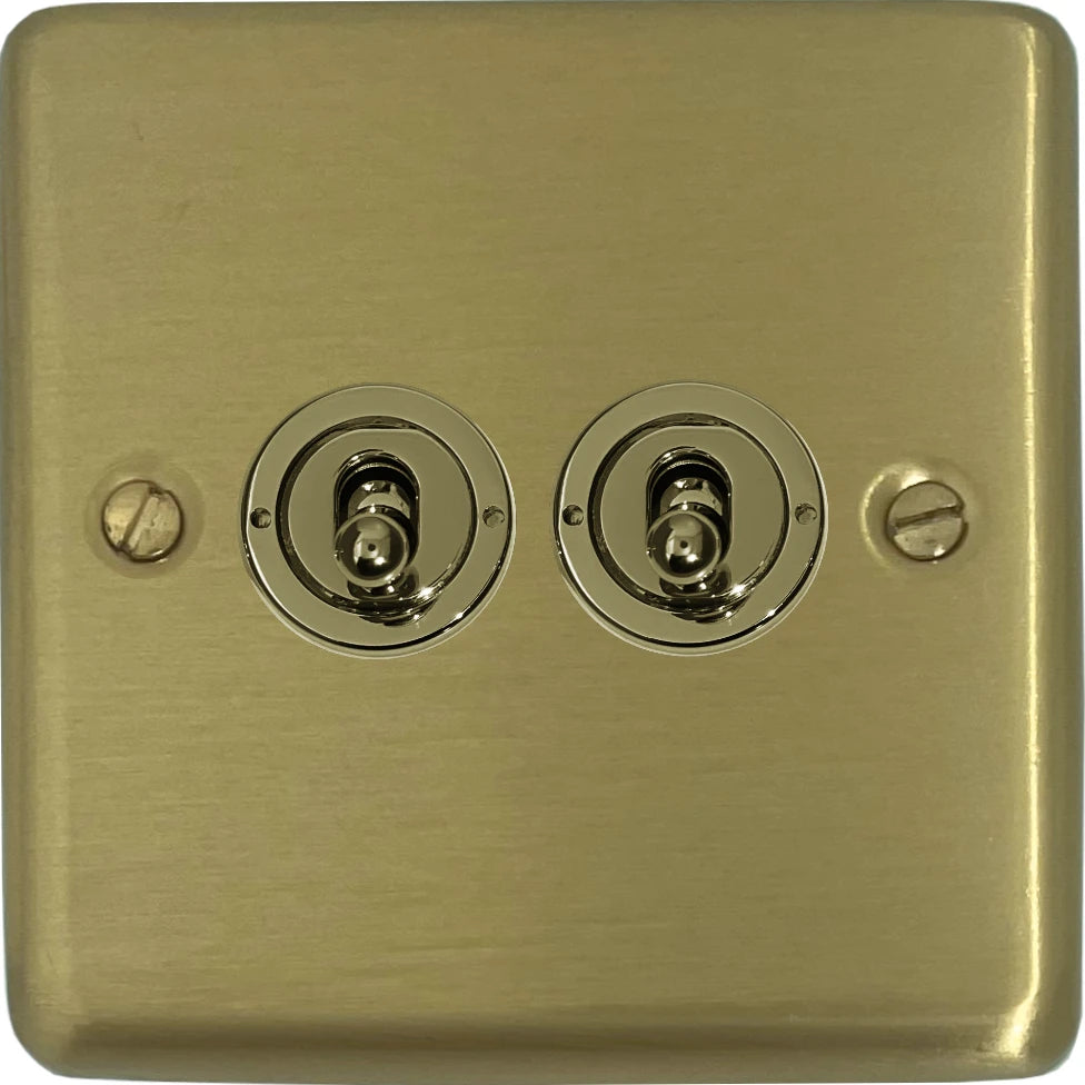 Contour Satin Brass 2 Gang Toggle Switch