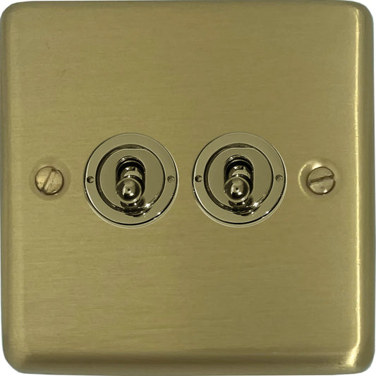 Contour Satin Brass 2 Gang Toggle Switch