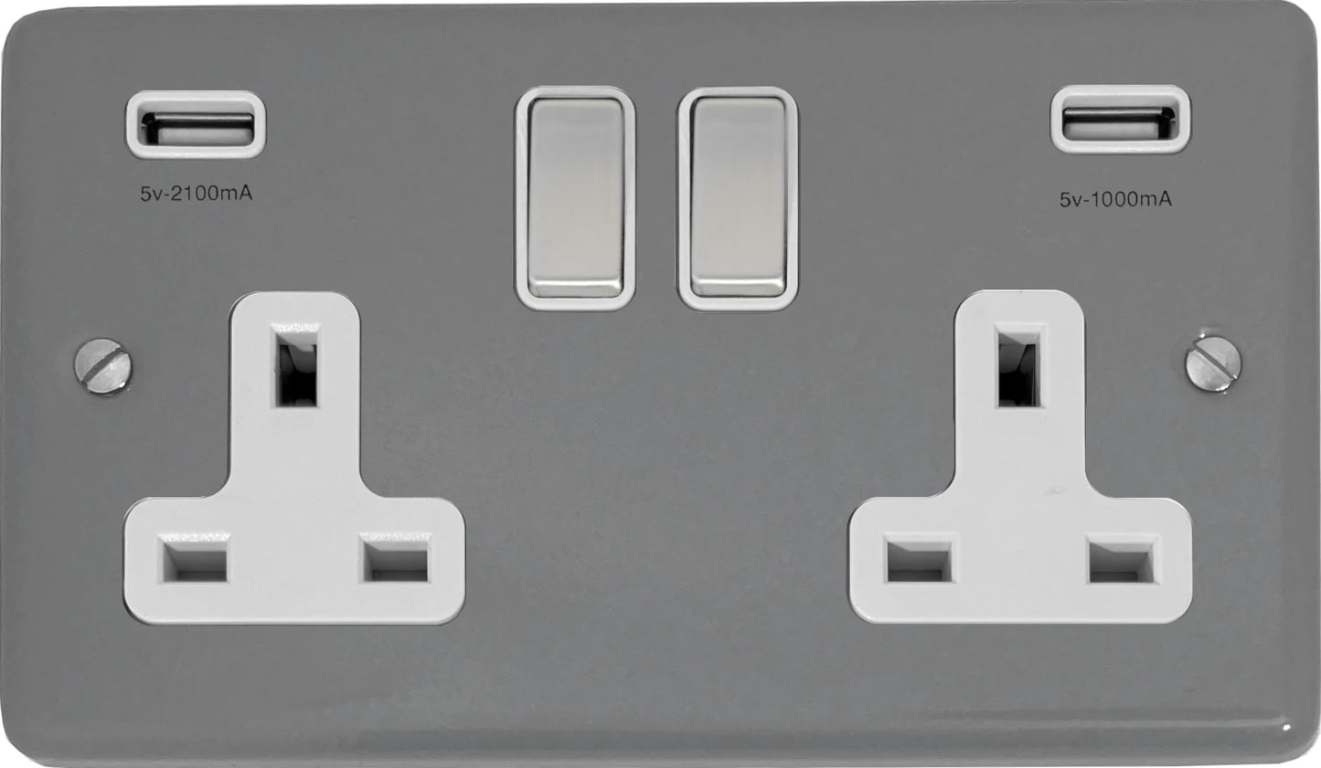 Contour Light Grey 2 Gang Socket C/W Usb Ports