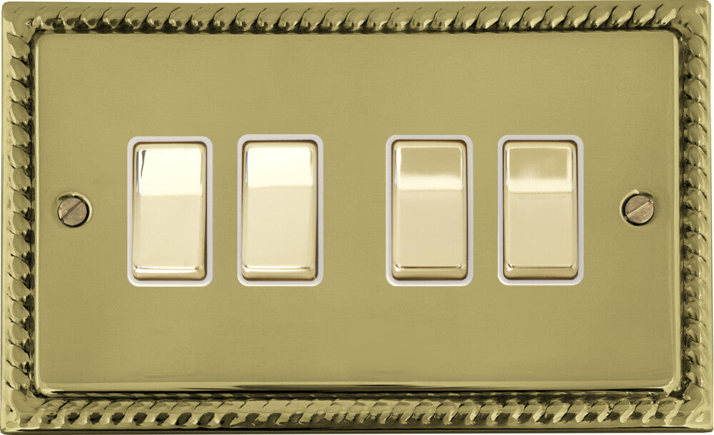 Georgian Polished Brass 4 Gang 2 Way Switch