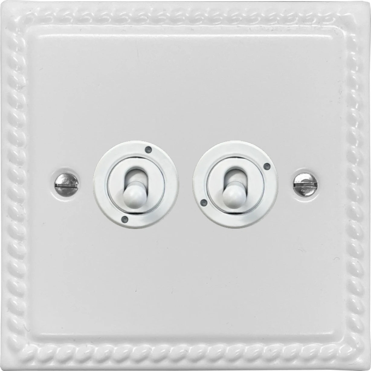 Georgian Flat White 2 Gang Toggle Switch (White Toggle)