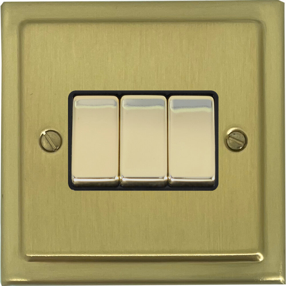 Victorian Satin Brass 3 Gang Switch