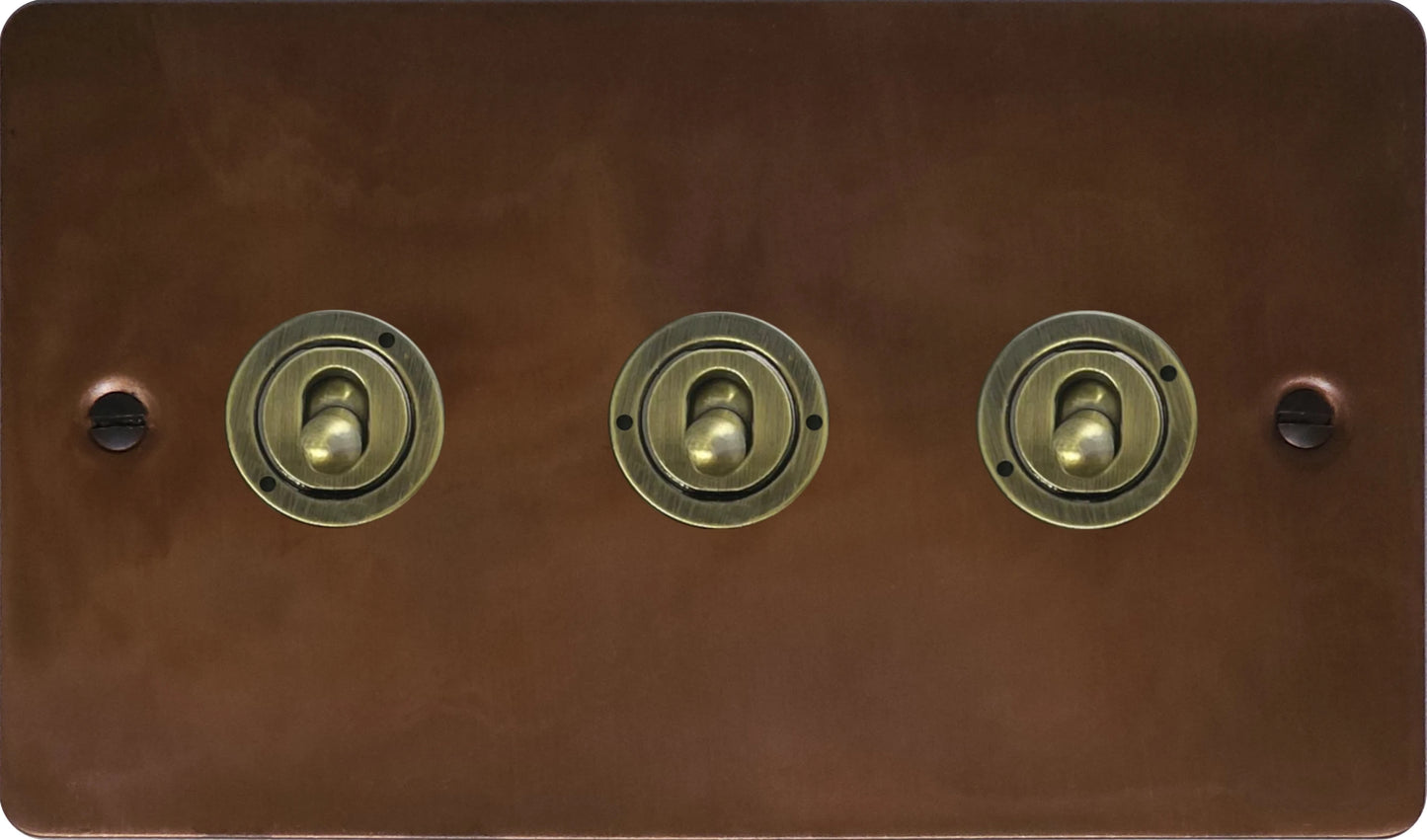 Flat Tarnished Copper 3 Gang Toggle (Antique Brass Toggle)
