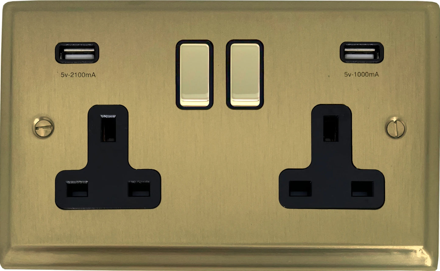 Deco Satin Brass 2 Gang Socket C/W Usb Ports