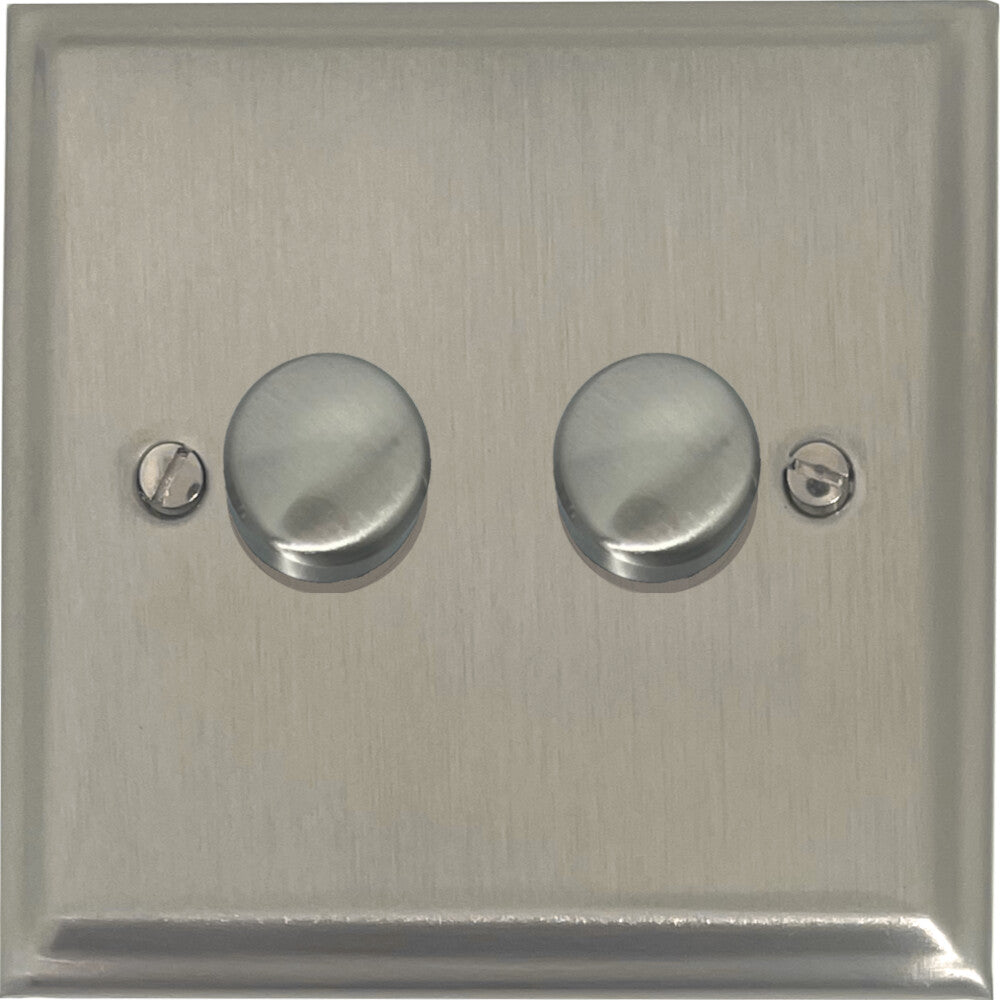 Deco Satin Nickel 2 Gang 120W LED Dimmer