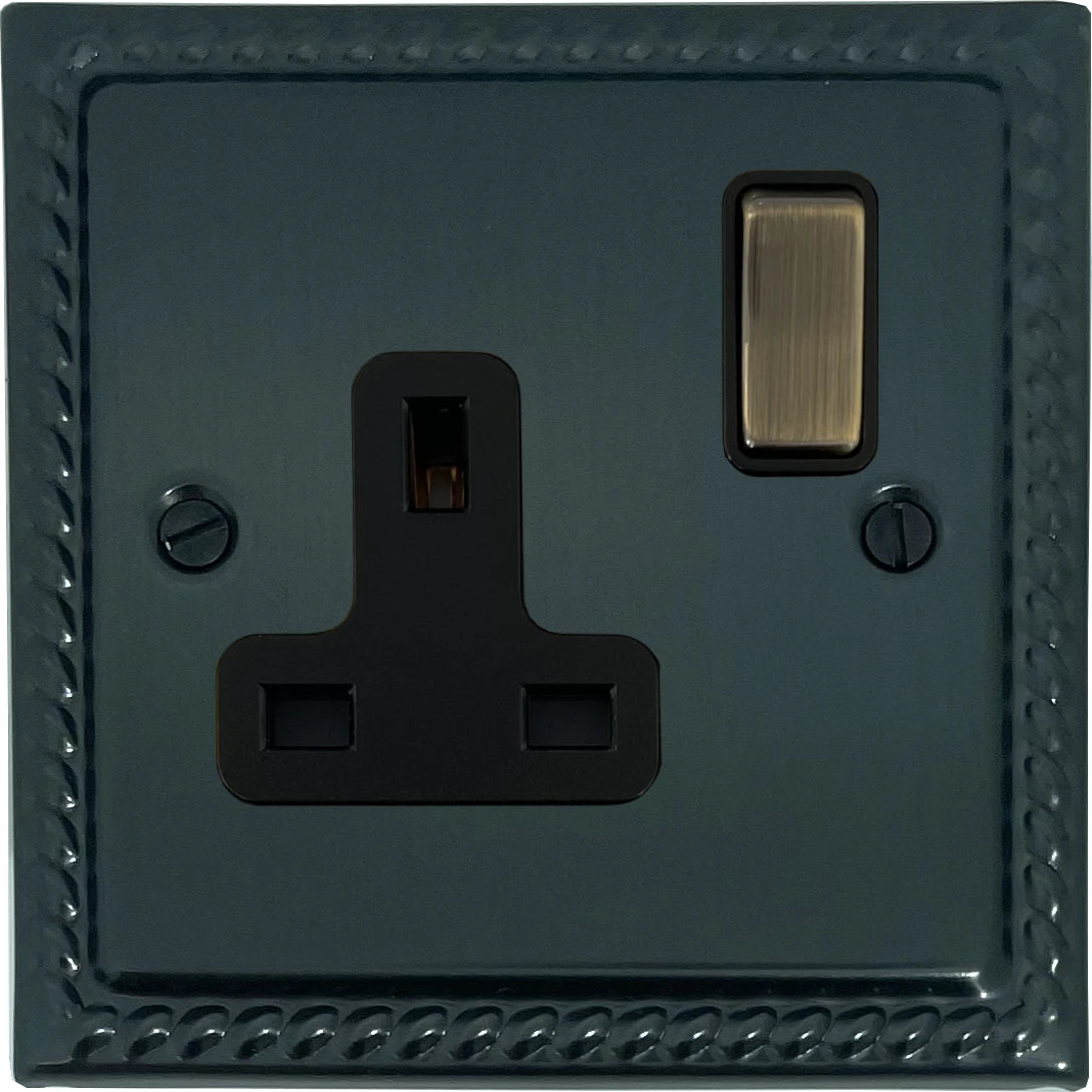 Georgian Black Bronze 1 Gang Socket (Antique Brass Switch)