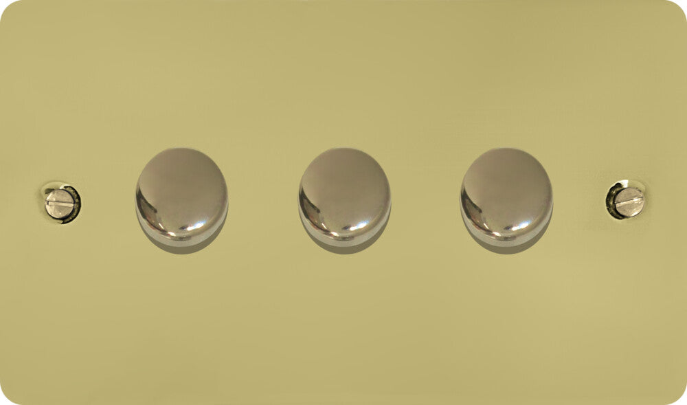 Flat Polished Brass 3 Gang LED Dimmer