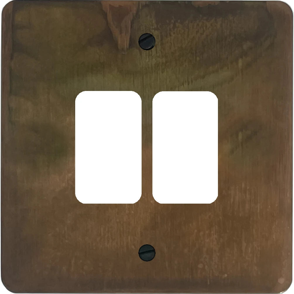 Flat Tarnished Copper 2 Gang Grid Plate