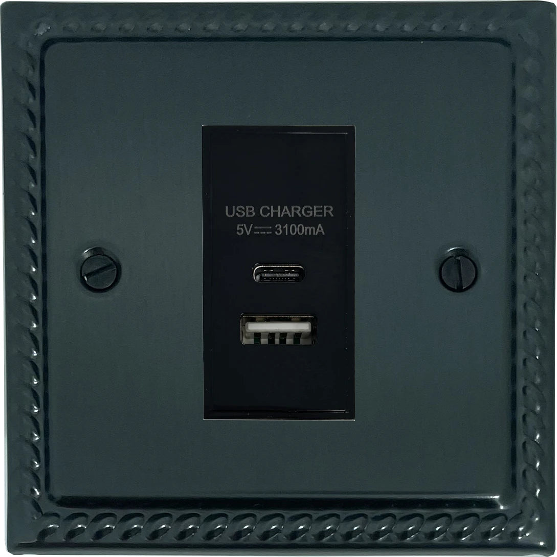 Monarch Black Bronze 1 Gang USB Type A + C