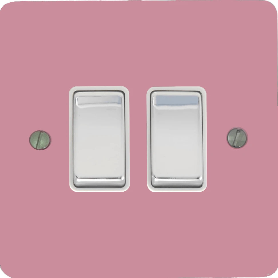 Flat Gloss Pink 2 Gang Switch (Polished Chrome Switches/White Inserts)