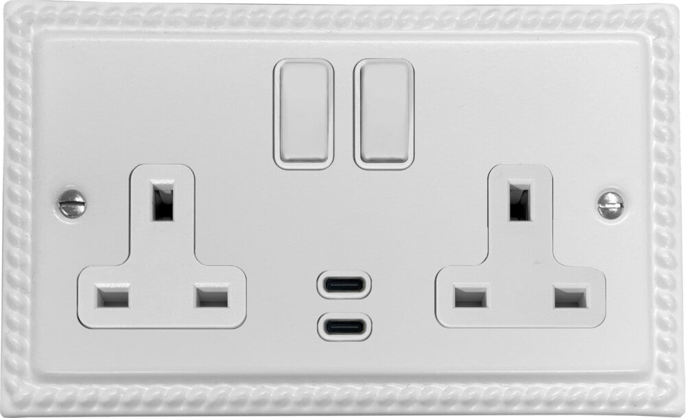 Georgian Flat White 2 Gang Socket with USBC