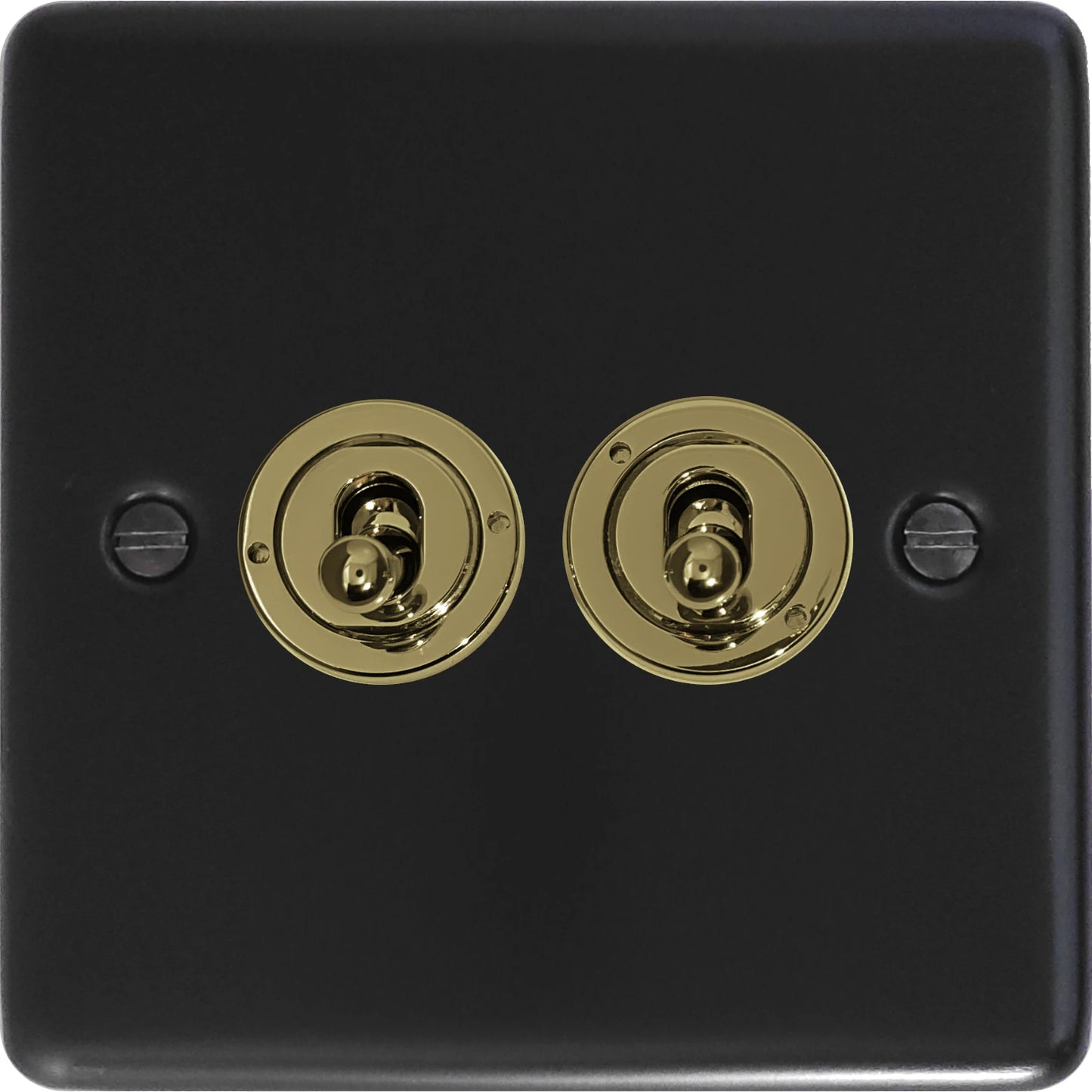 Contour Flat Black 2 Gang Toggle Switch (Brass Toggles)