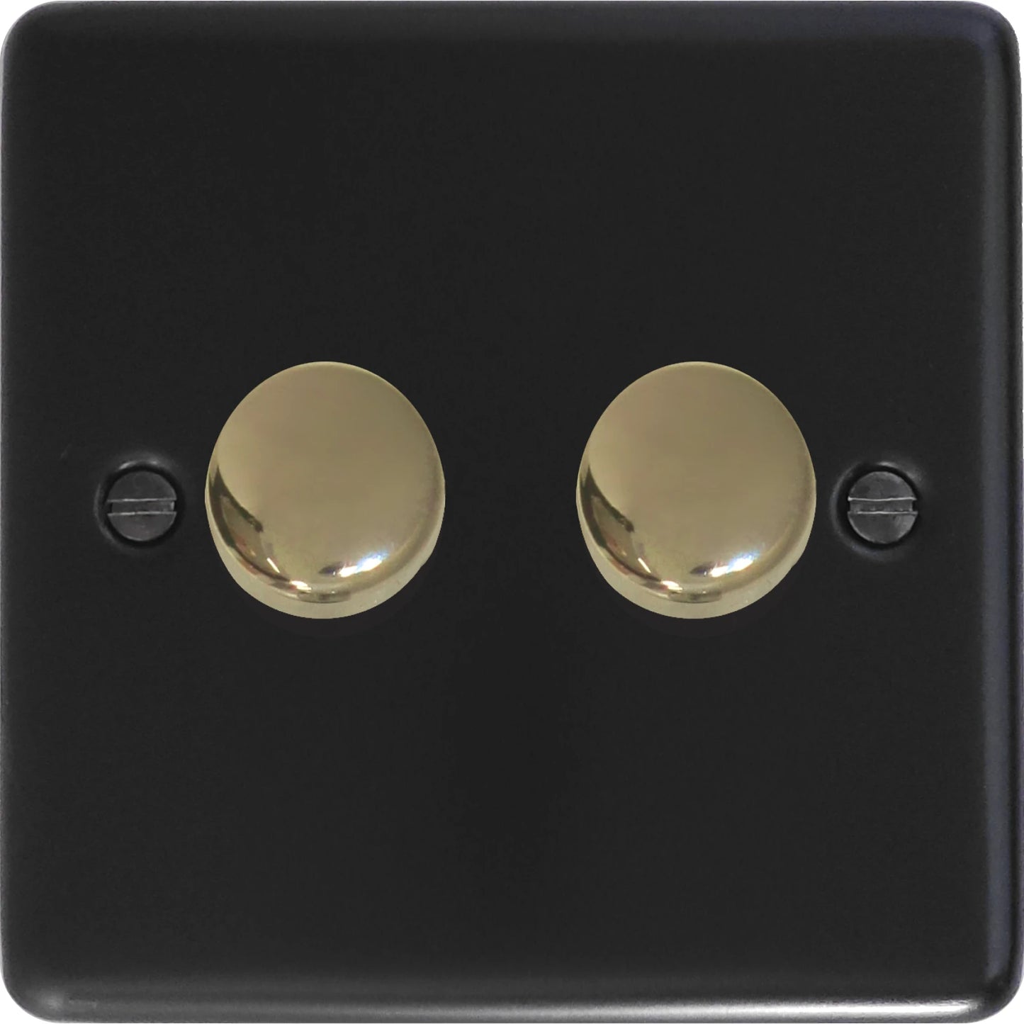 Contour Flat Black 2 Gang Dimmer LED (Brass Caps)