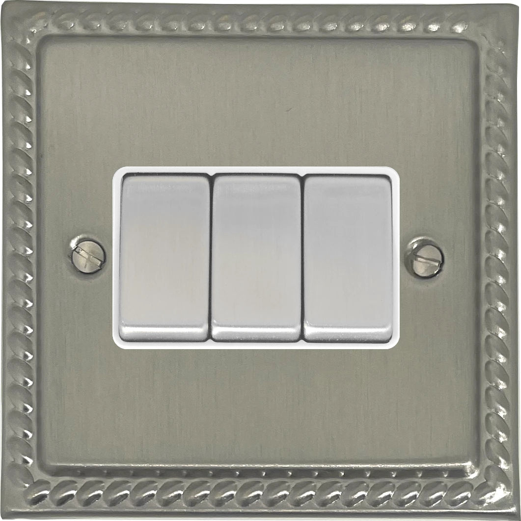Georgian Satin Nickel 3 Gang Switch