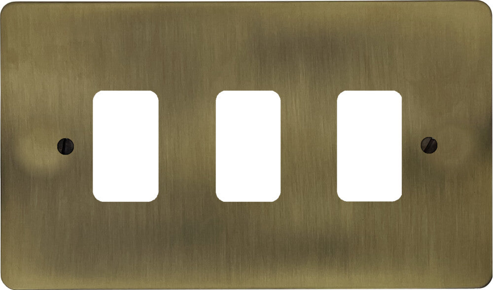 Flat Light Antique Brass 3 Gang Grid Plate