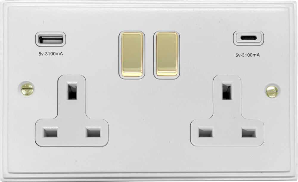 Victorian Flat White 2 Gang Socket C/W USBC Ports