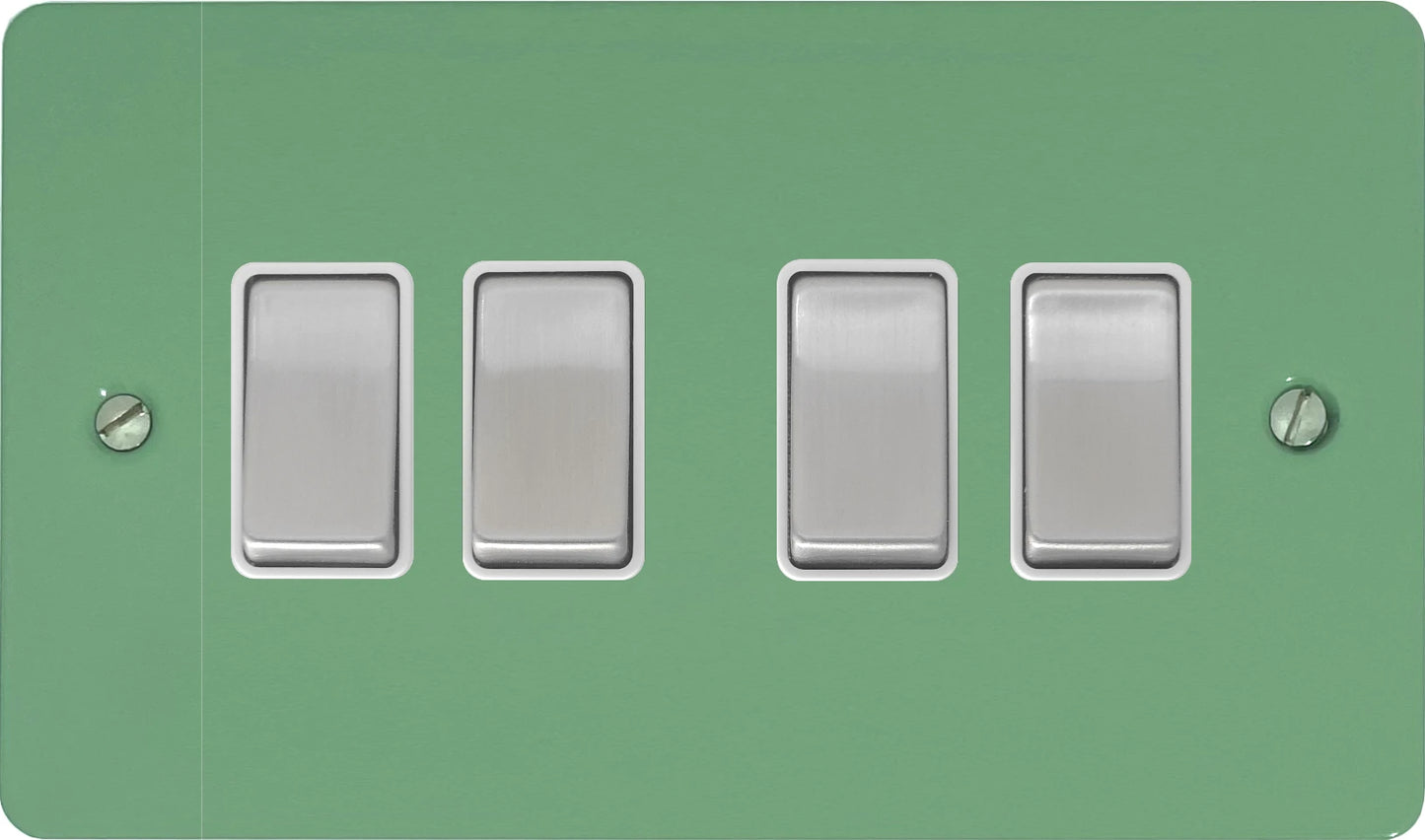 Flat Sage Green 4 Gang Switch (Satin Chrome Switches/White Inserts)