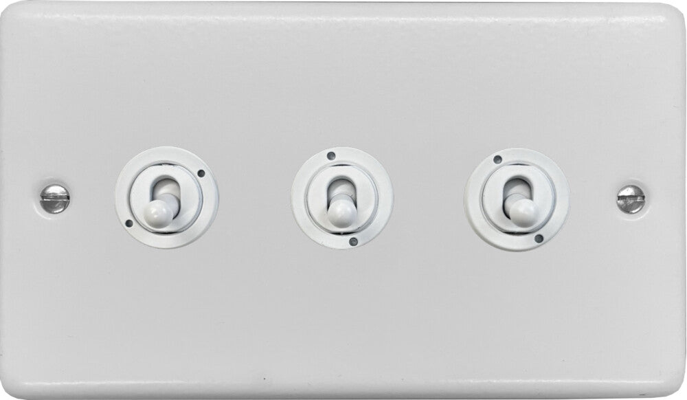 Contour Flat White 3 Gang Toggle (White Toggle)