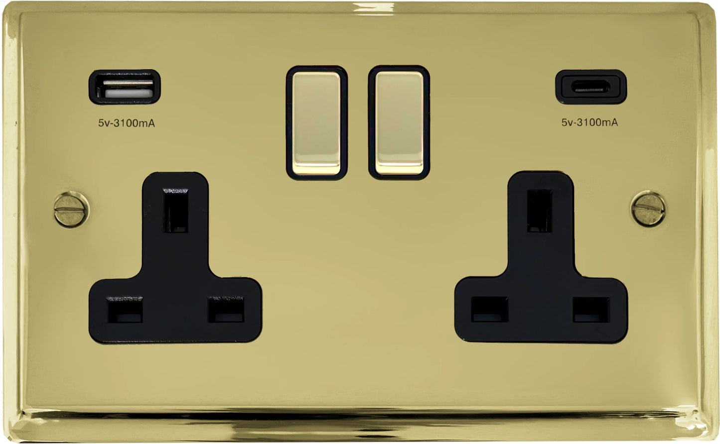 Deco Polished Brass 2 Gang Socket C/W USBC Ports