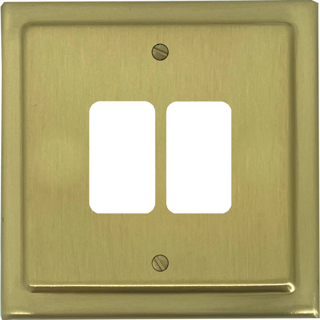 Victorian Satin Brass 2 Gang Grid Plate