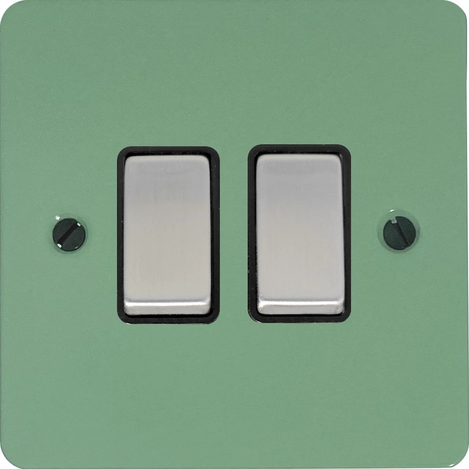 Flat Sage Green 2 Gang Switch (Satin Chrome Switches/Black Inserts)