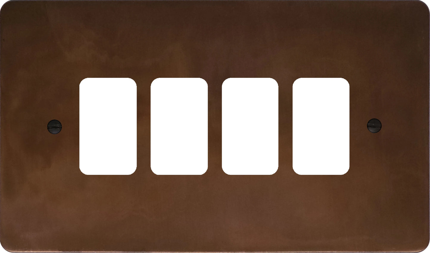 Flat Tarnished Copper 4 Gang Grid Plate