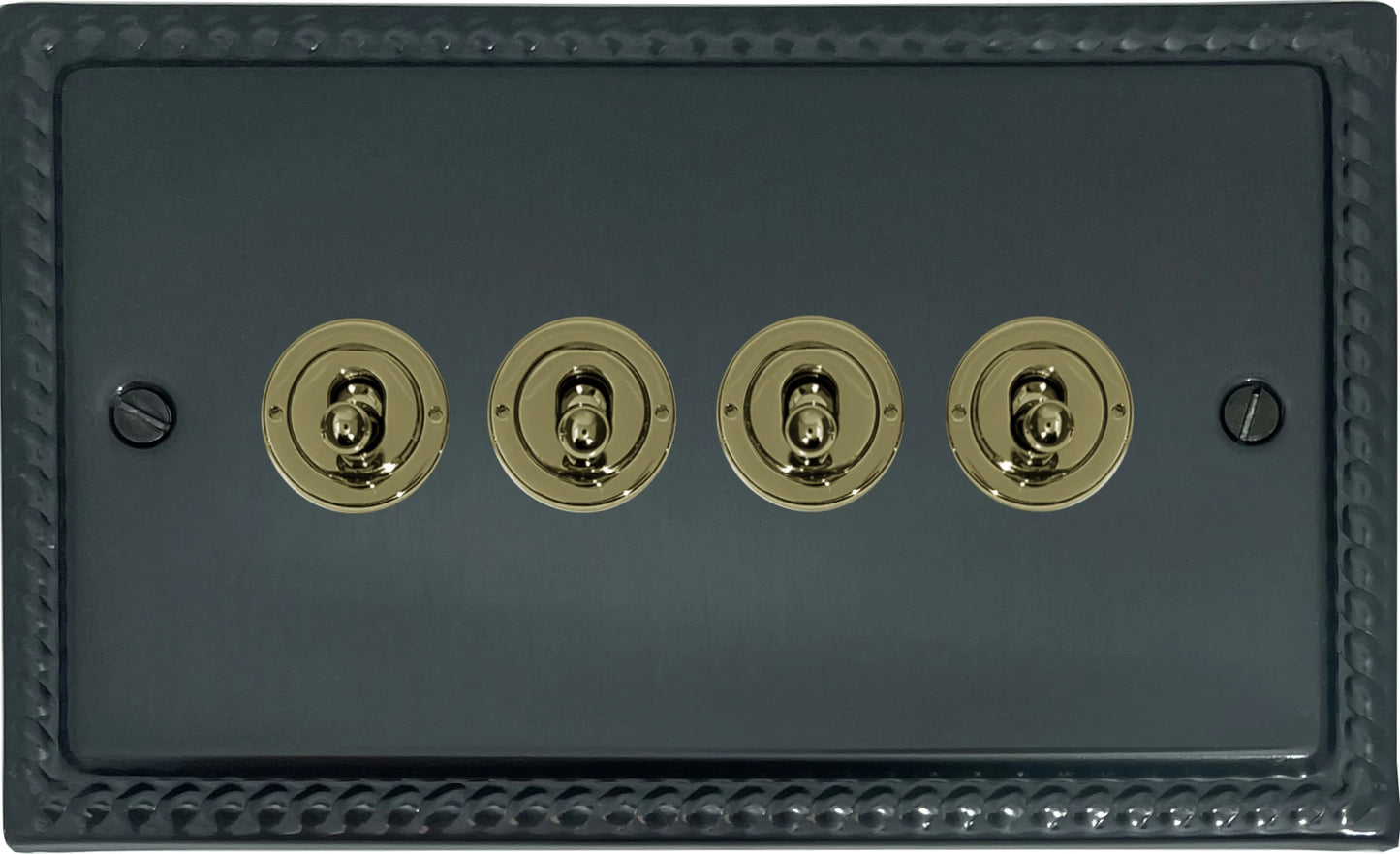 Georgian Black Bronze 4 Gang Toggle Switch (Polished Brass Toggles)