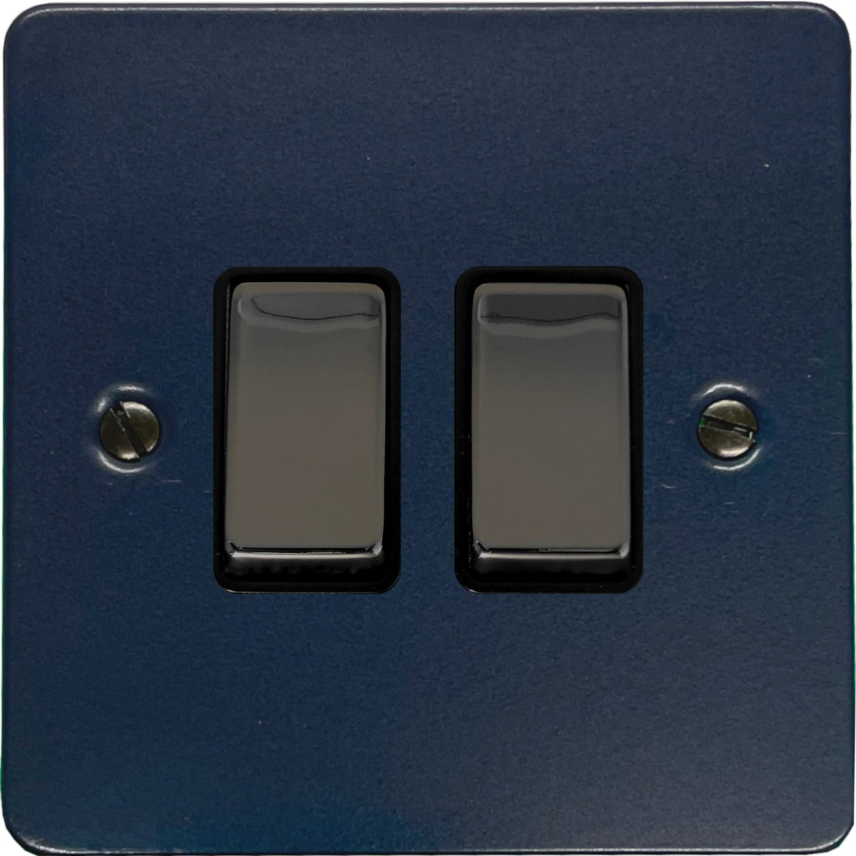 Flat Blue 2 Gang Switch (Black Nickel Switches/Black Inserts)