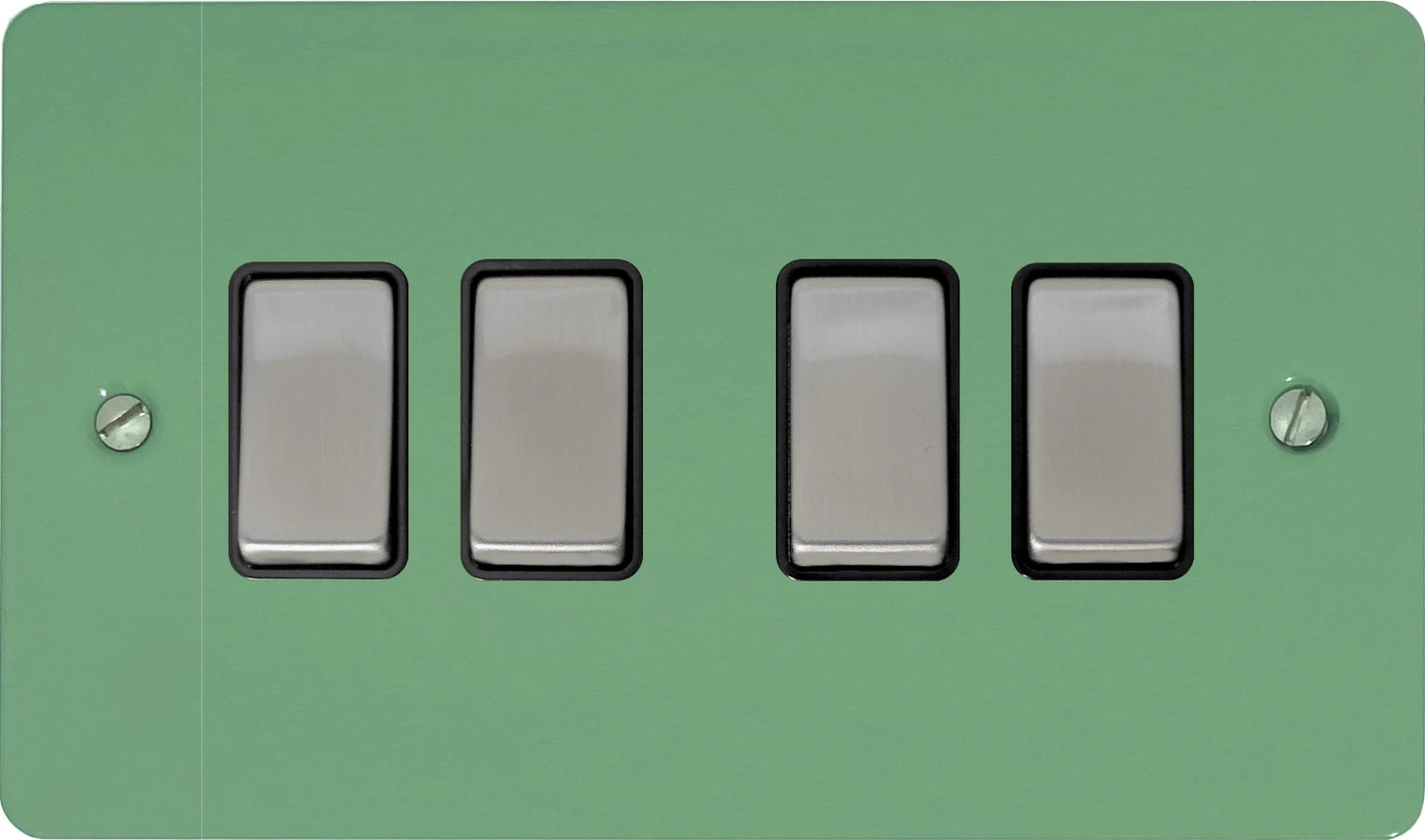 Flat Sage Green 4 Gang Switch (Satin Chrome Switches/Black Inserts)