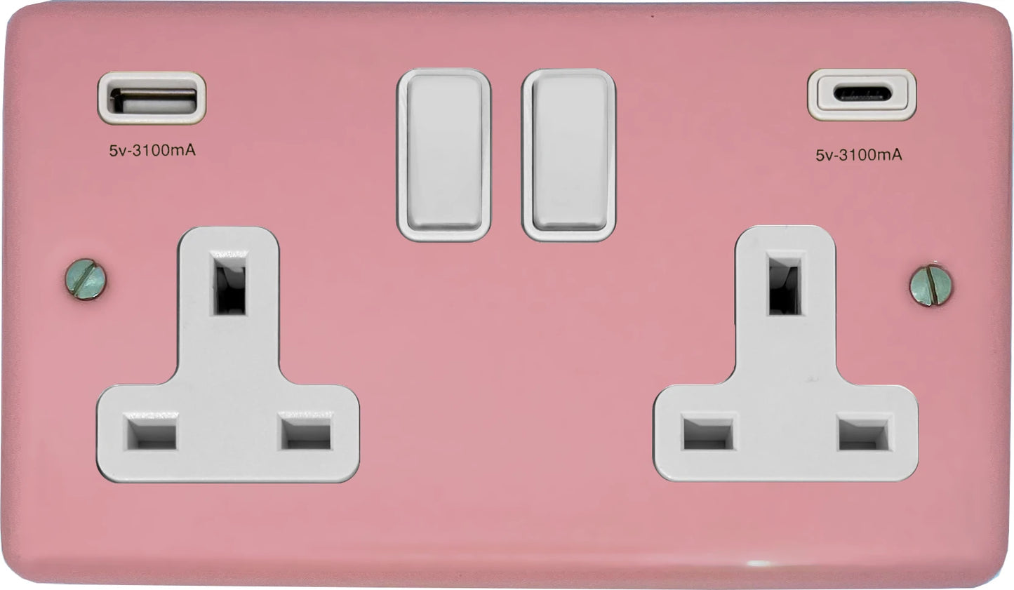 Contour Pink 2 Gang Socket C/W USBC Ports