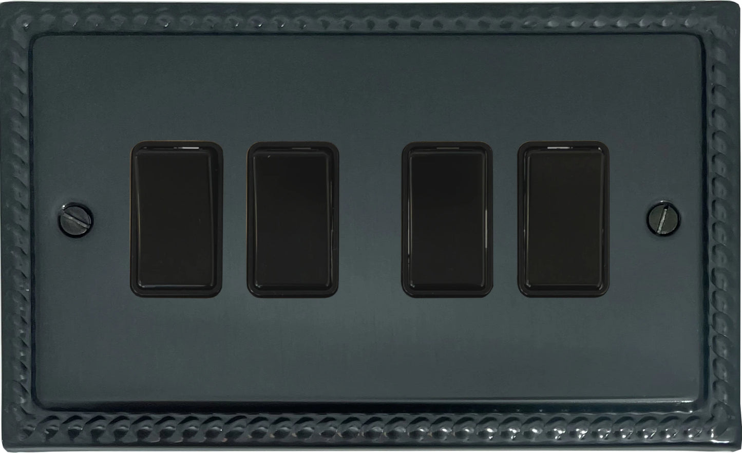 Georgian Black Bronze 4 Gang Switch (Black Switches)