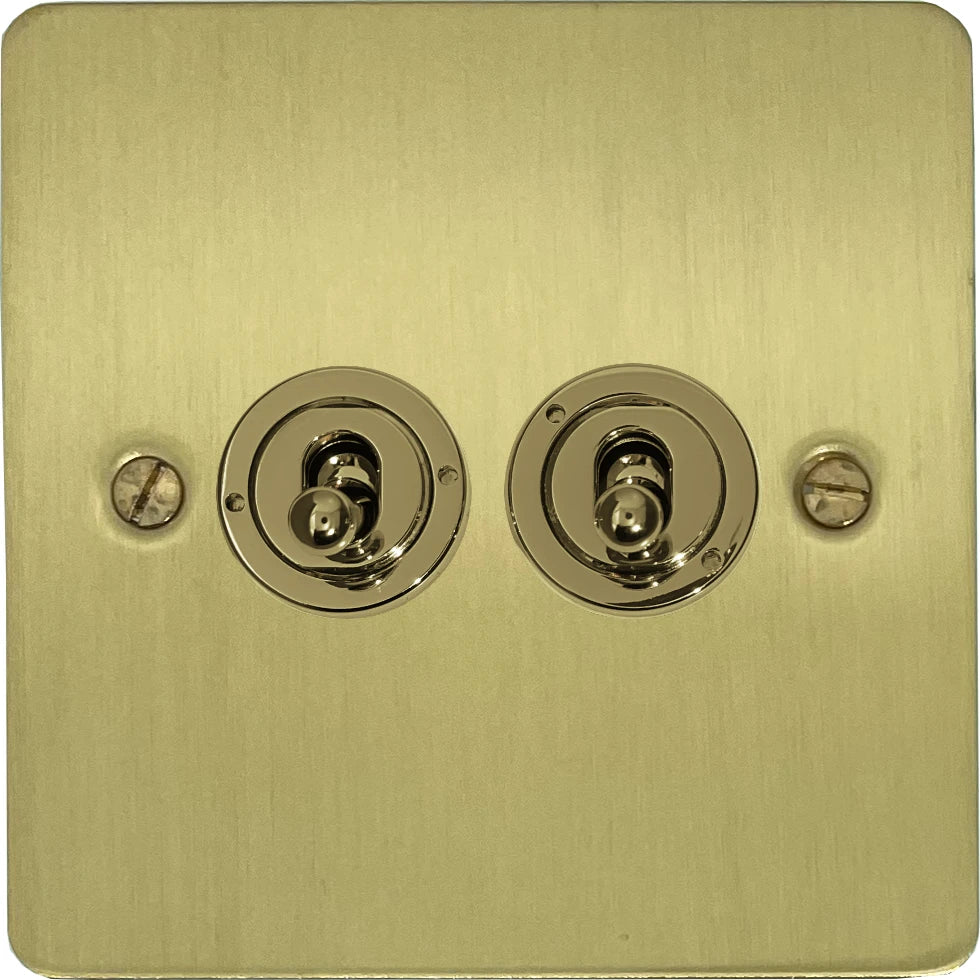 Flat Satin Brass 2 Gang Toggle Switch
