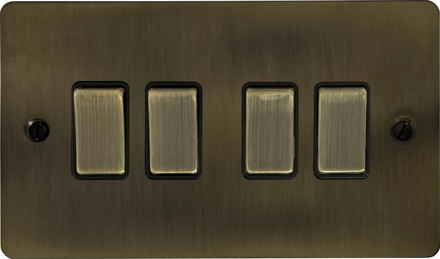 Flat Antique Brass 4 Gang Switch (Brass Switches)