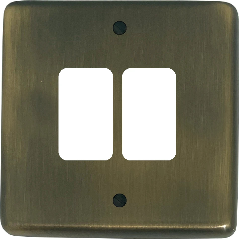 Contour Antique Brass 2 Gang Grid Plate