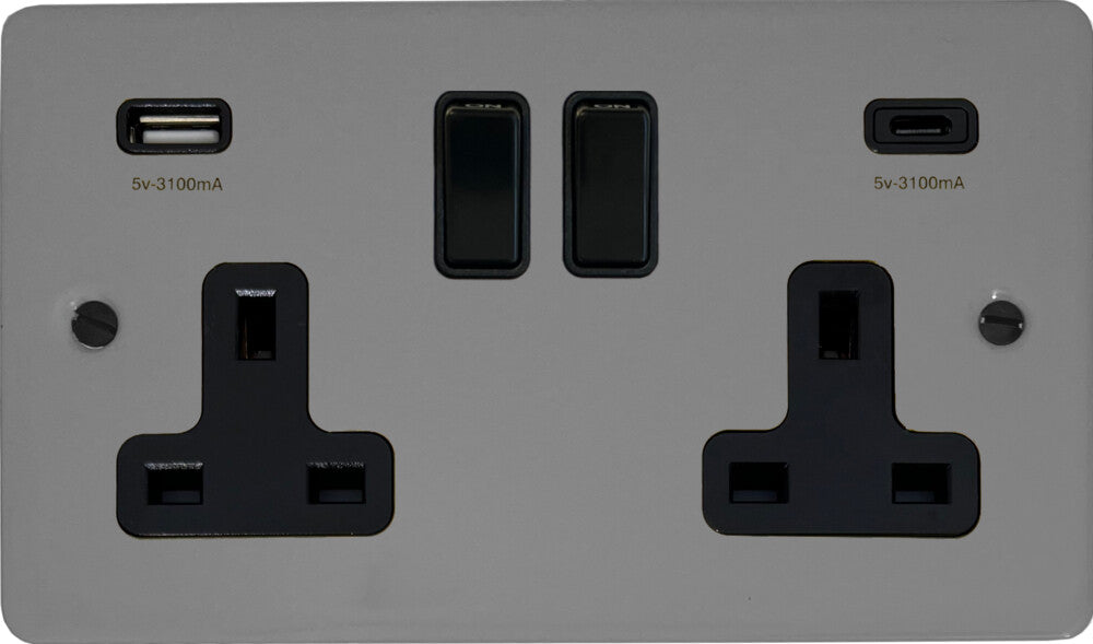 Flat Light Grey 2 Gang Socket with USBC