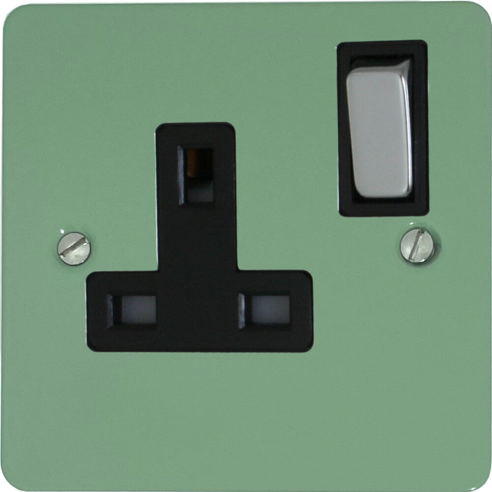Flat Sage Green 1 Gang Socket (Satin Chrome Switch/Black Insert)
