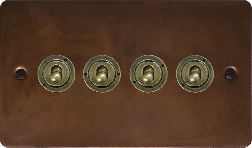 Flat Tarnished Copper 4 Gang Toggle (Antique Brass Toggle)
