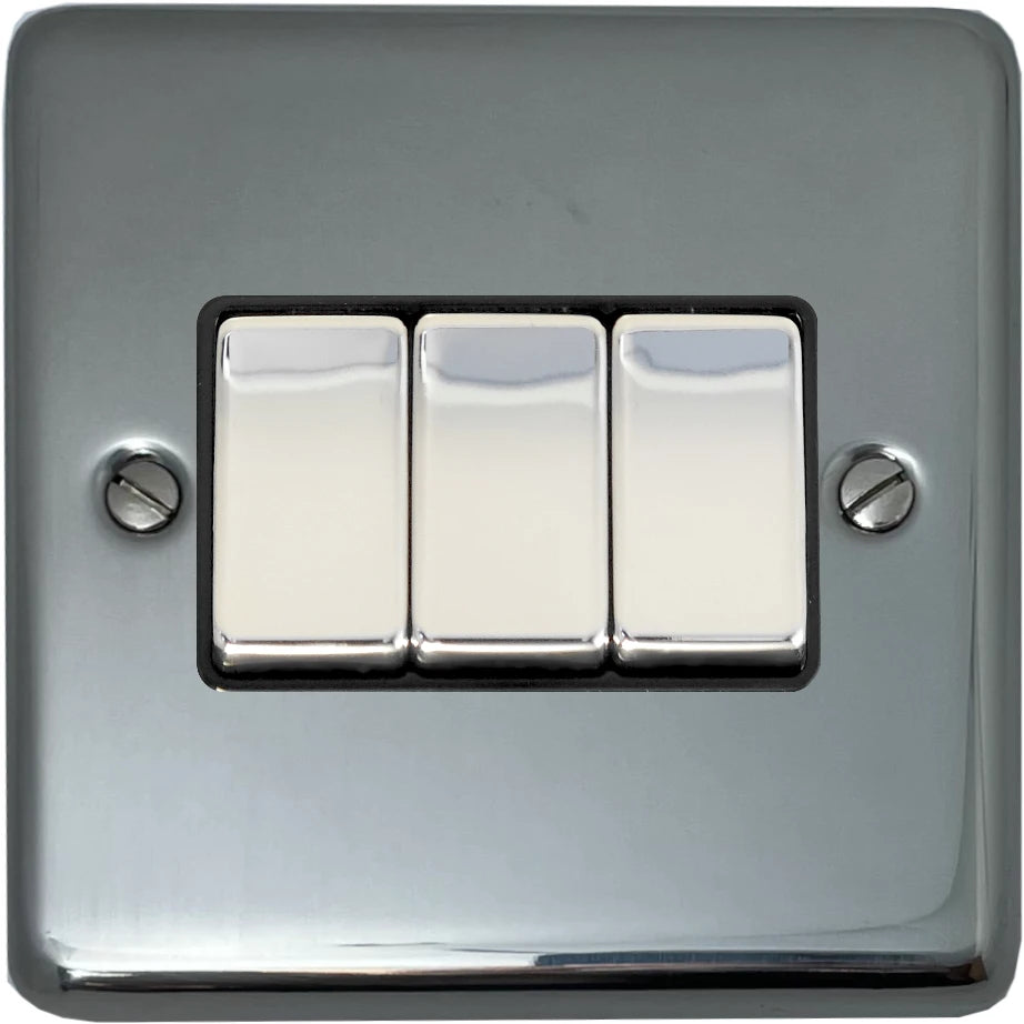 Contour Polished Steel 3 Gang 2 Way Switch