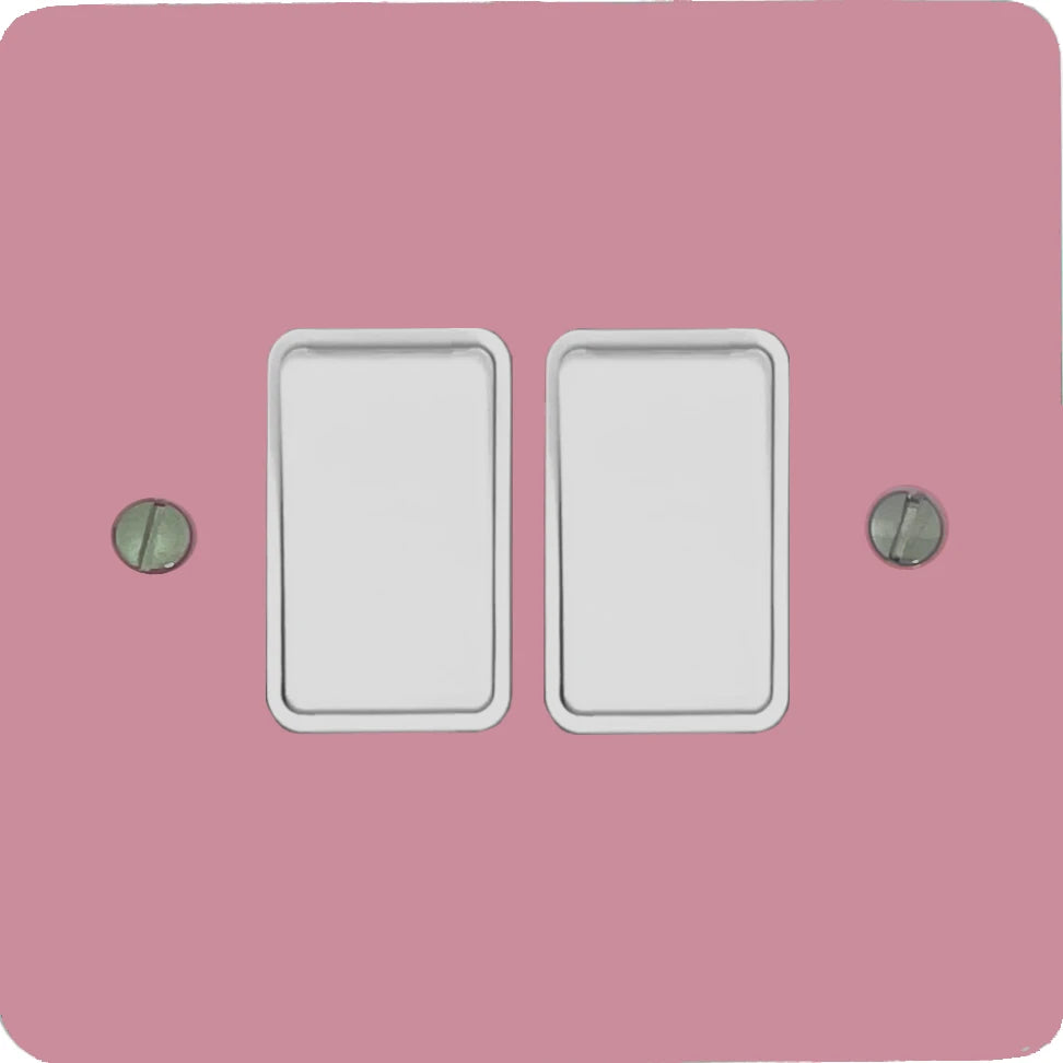 Flat Gloss Pink 2 Gang Switch (White Switches)